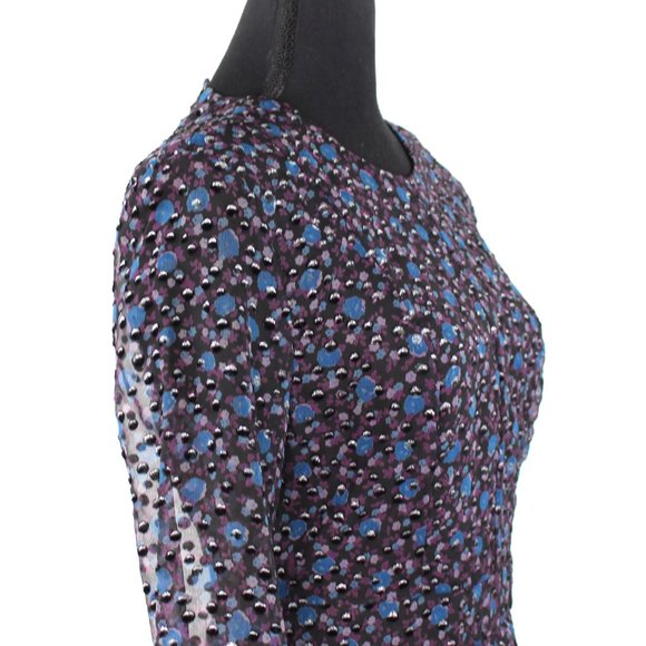 Maje Revano Long Sleeve Floral Black Silver Metallic Printed Mini Dress NEW 2 - Picture 3 of 9